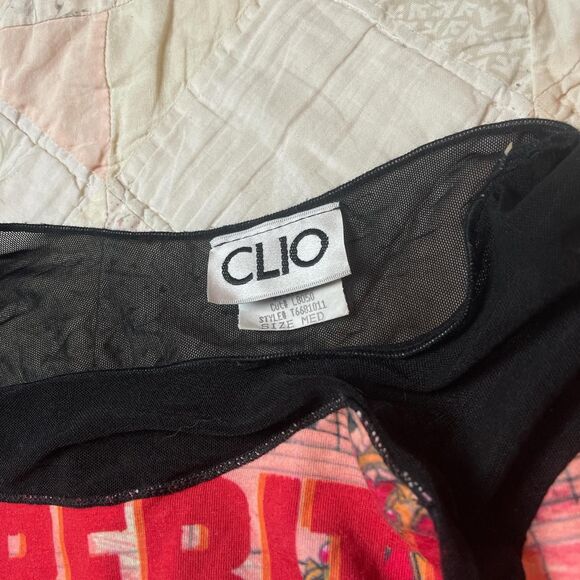 clio rare y2k half solid half mesh top with pink graphic - Picture 7 of 8